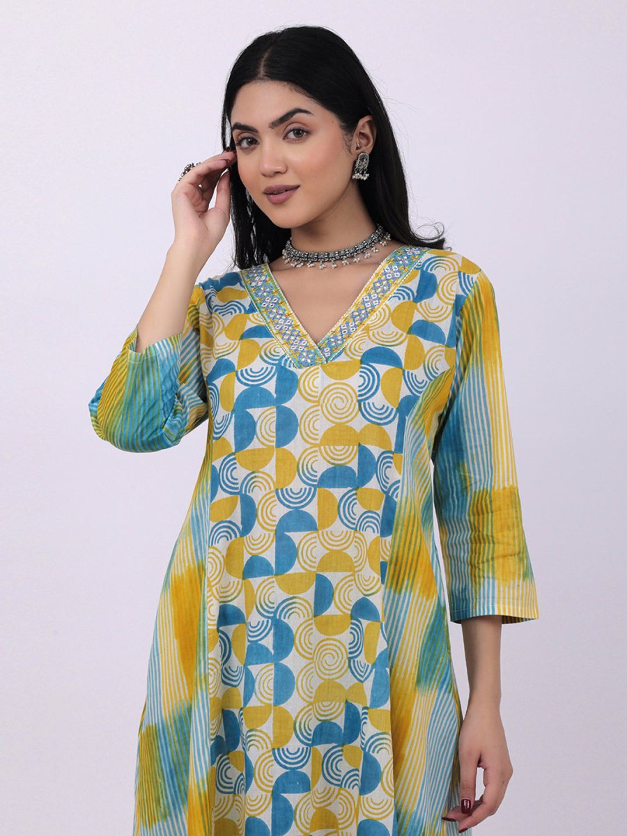 Aline pink and green shades kurta pant