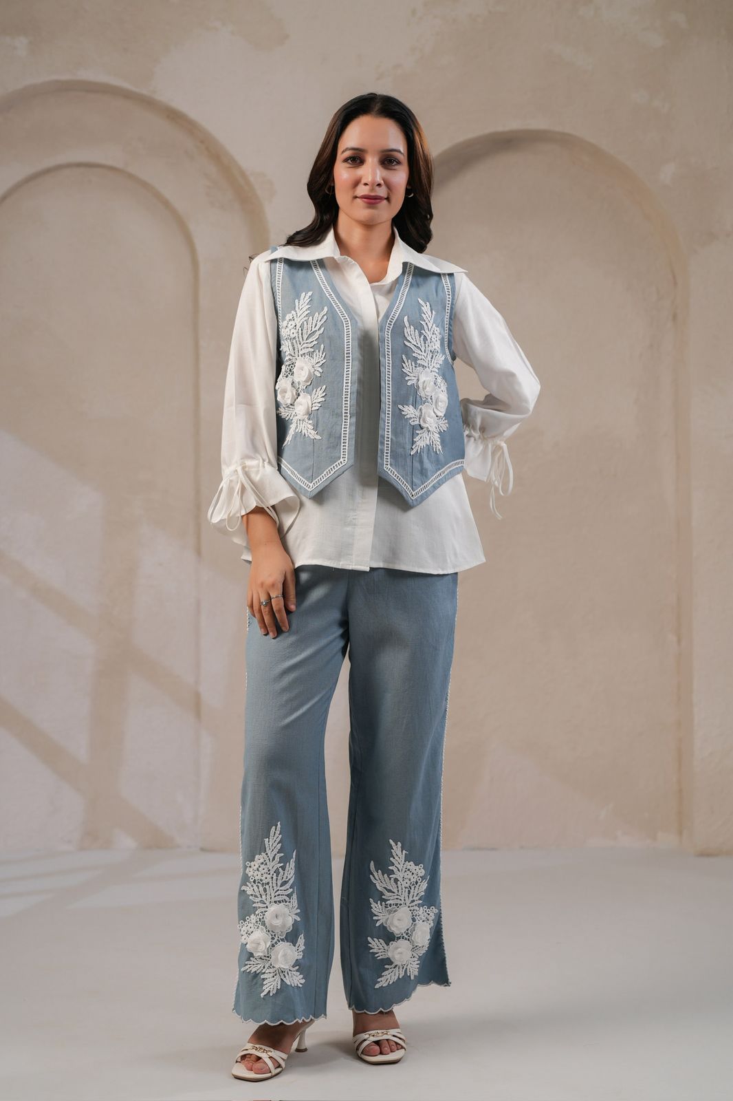 Blue Demin cotton jacket style Co ord set