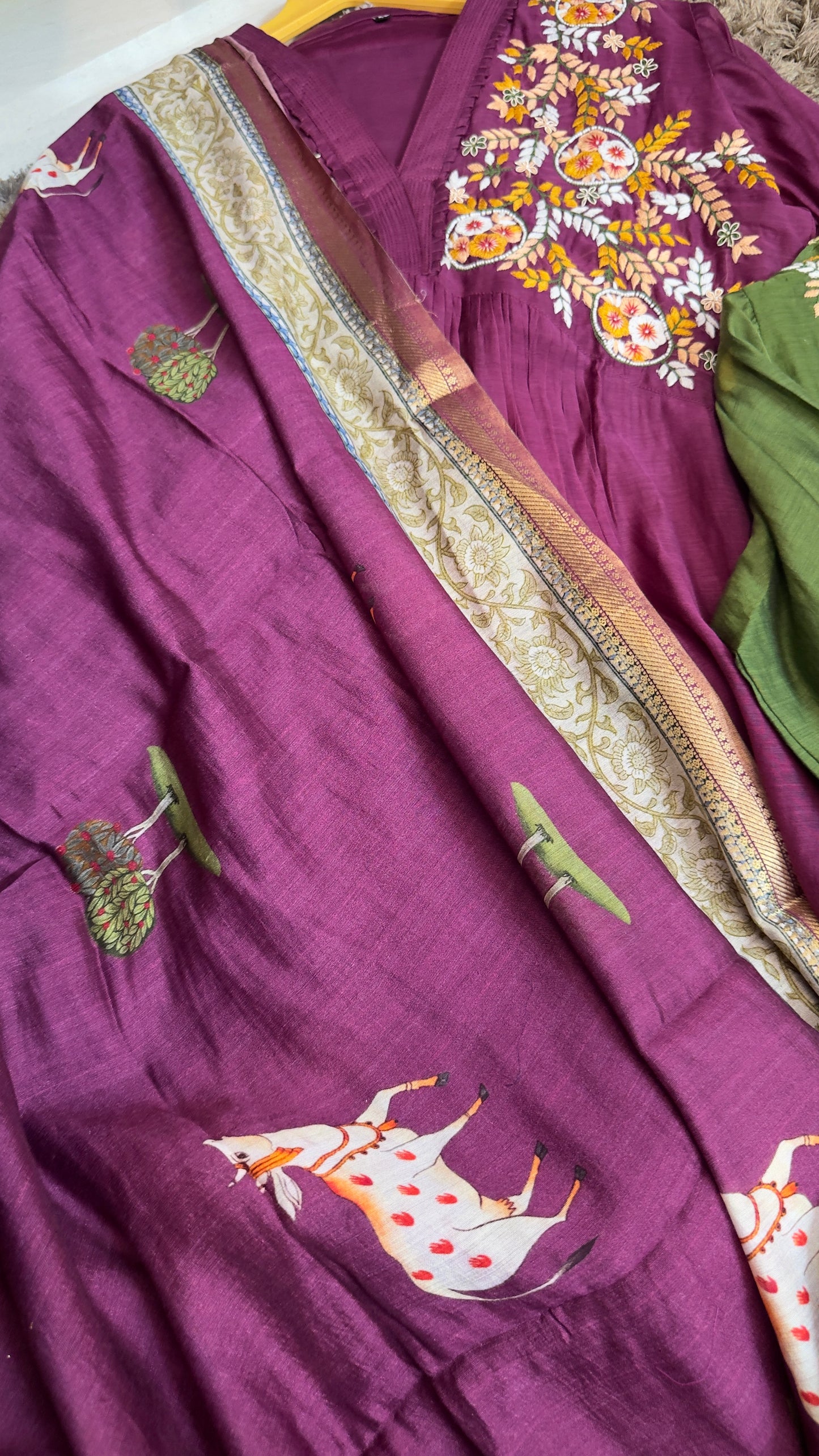 Pichwai mul chandari aline suit