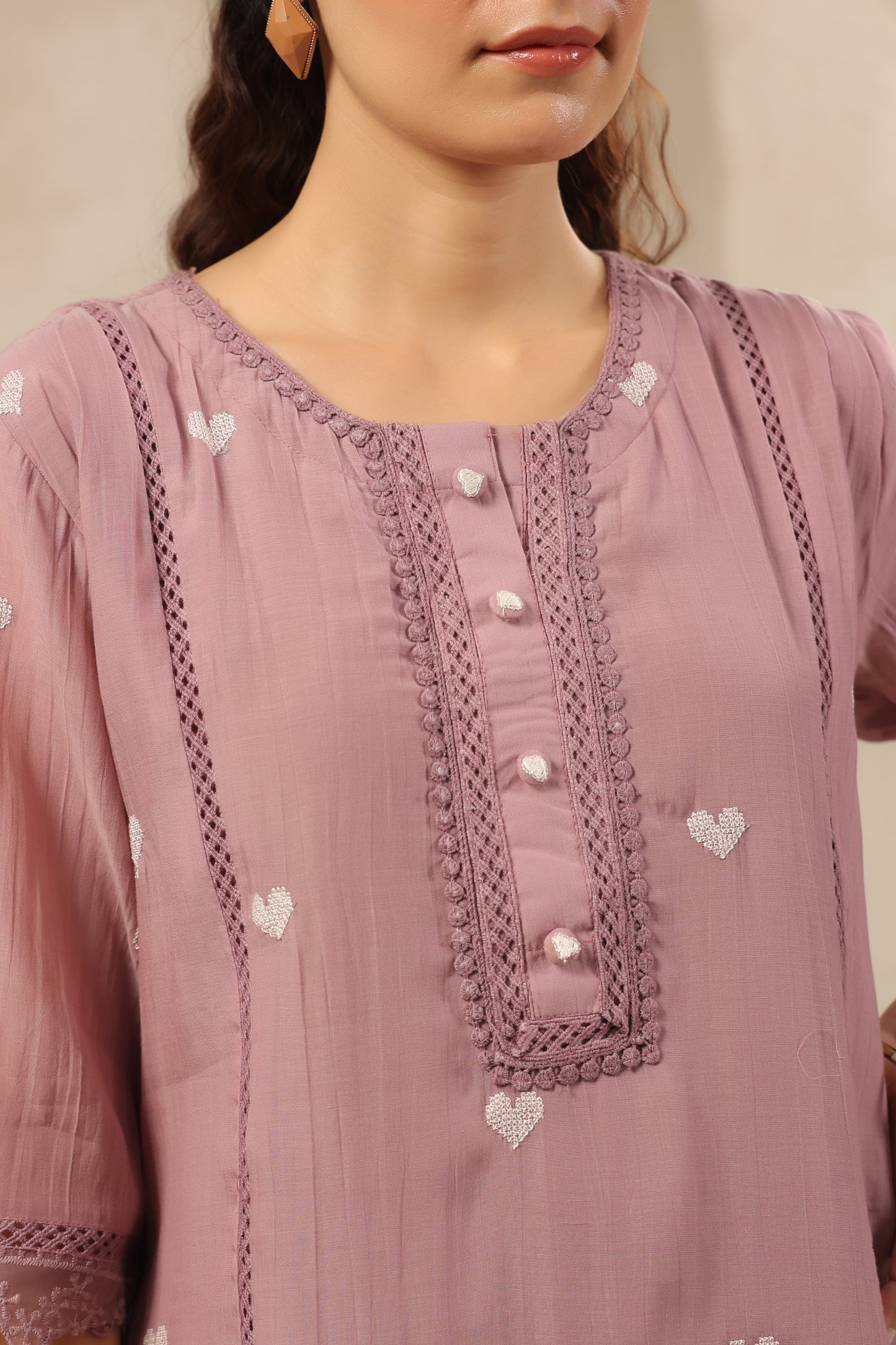 Heart onion pink mul chandari co ord set