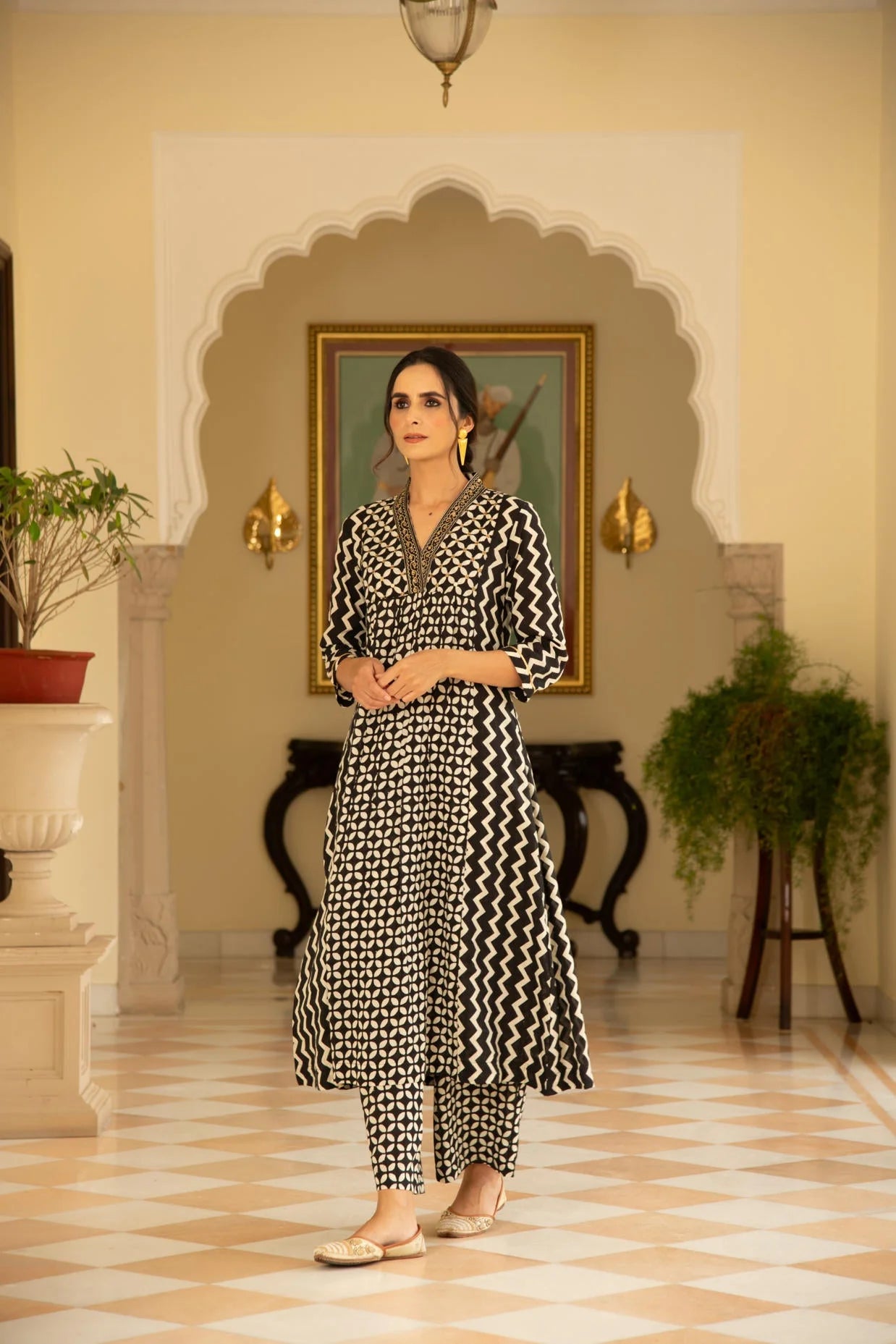 Monochromatic A-Line Embroidered Kurta Pant Co-Ord Set