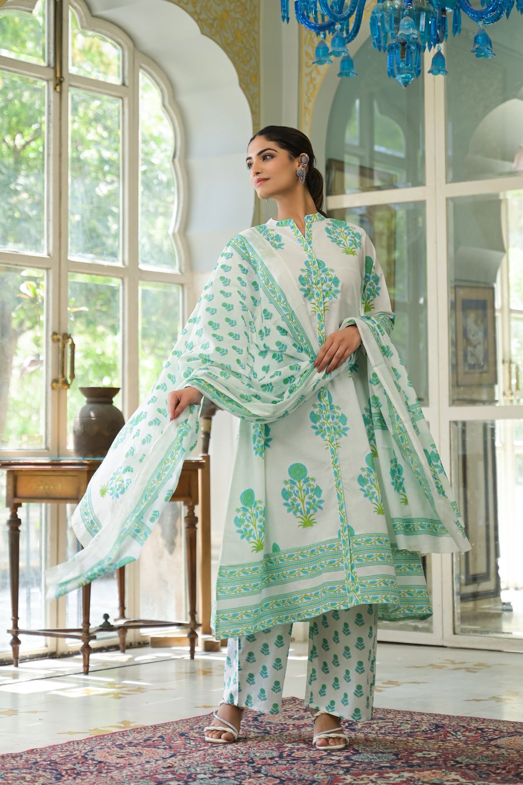 Hand block cotton Aline suit