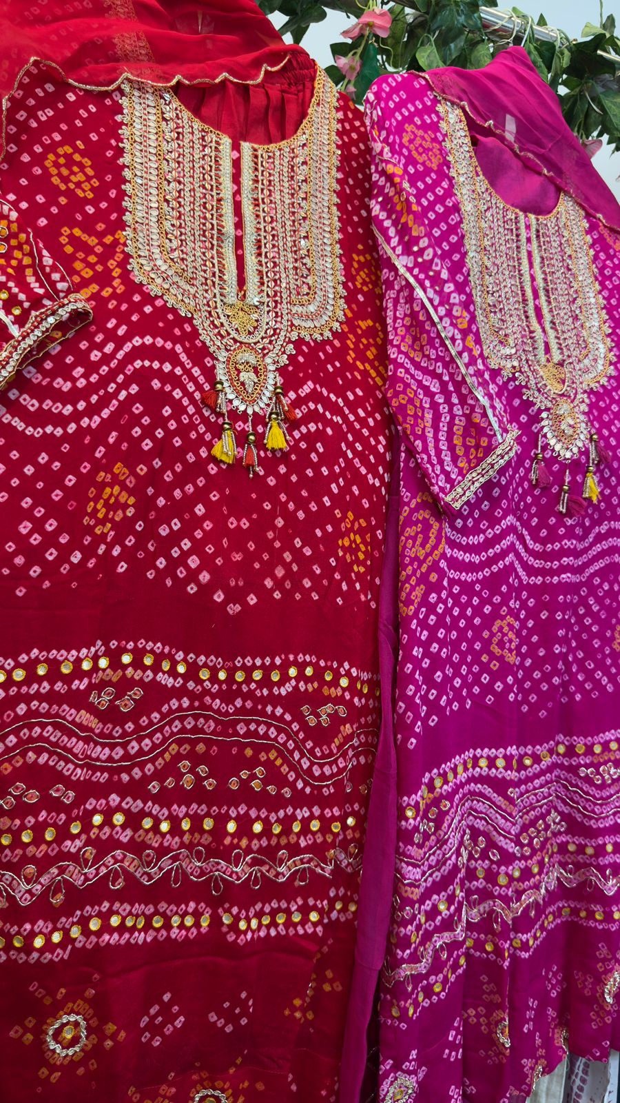 Bandhani Farshi pants pure Georgette suit with handwork silk bottom & organza Dupatta