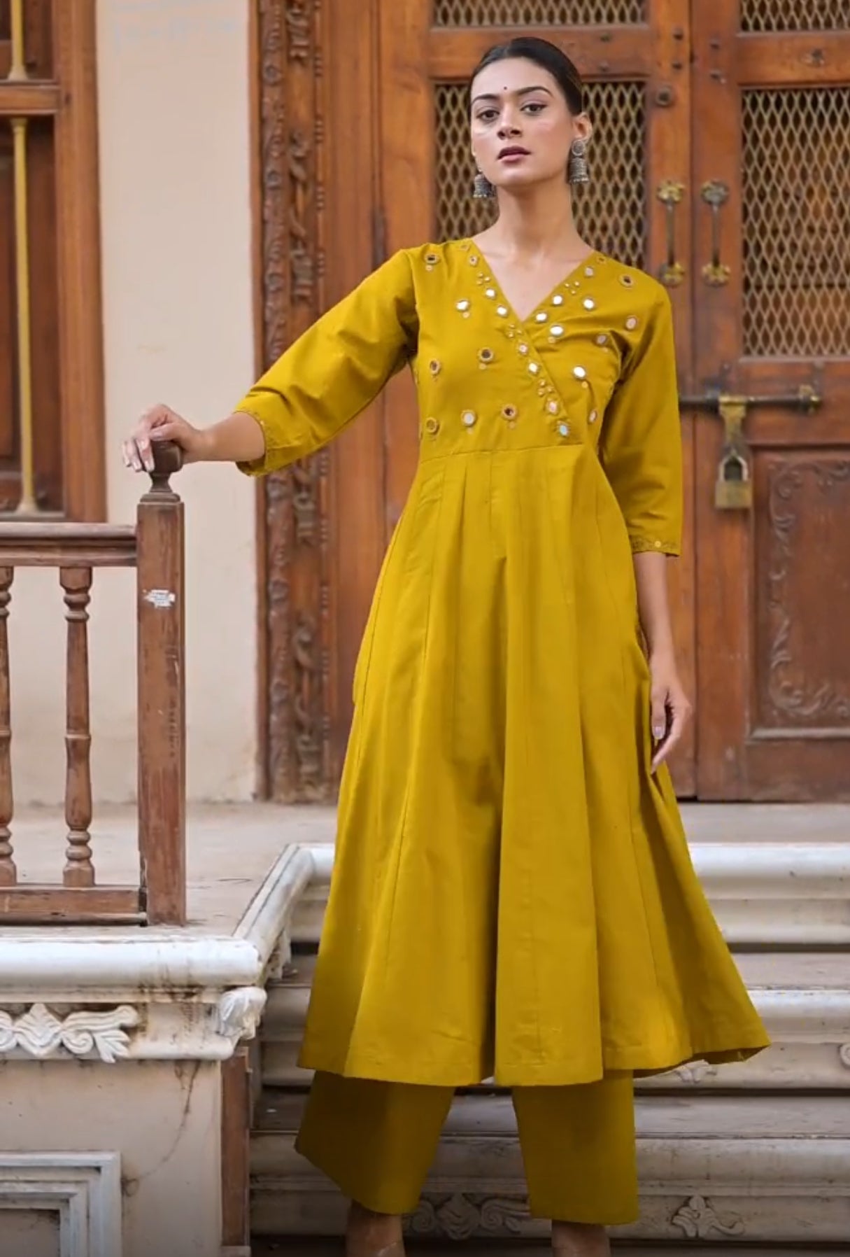 Yellow Real mirror Anarkali