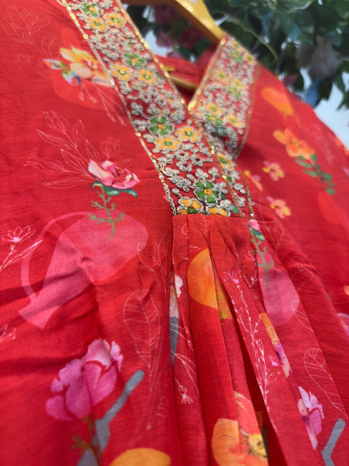 Mul silk Aline orange kurta pant