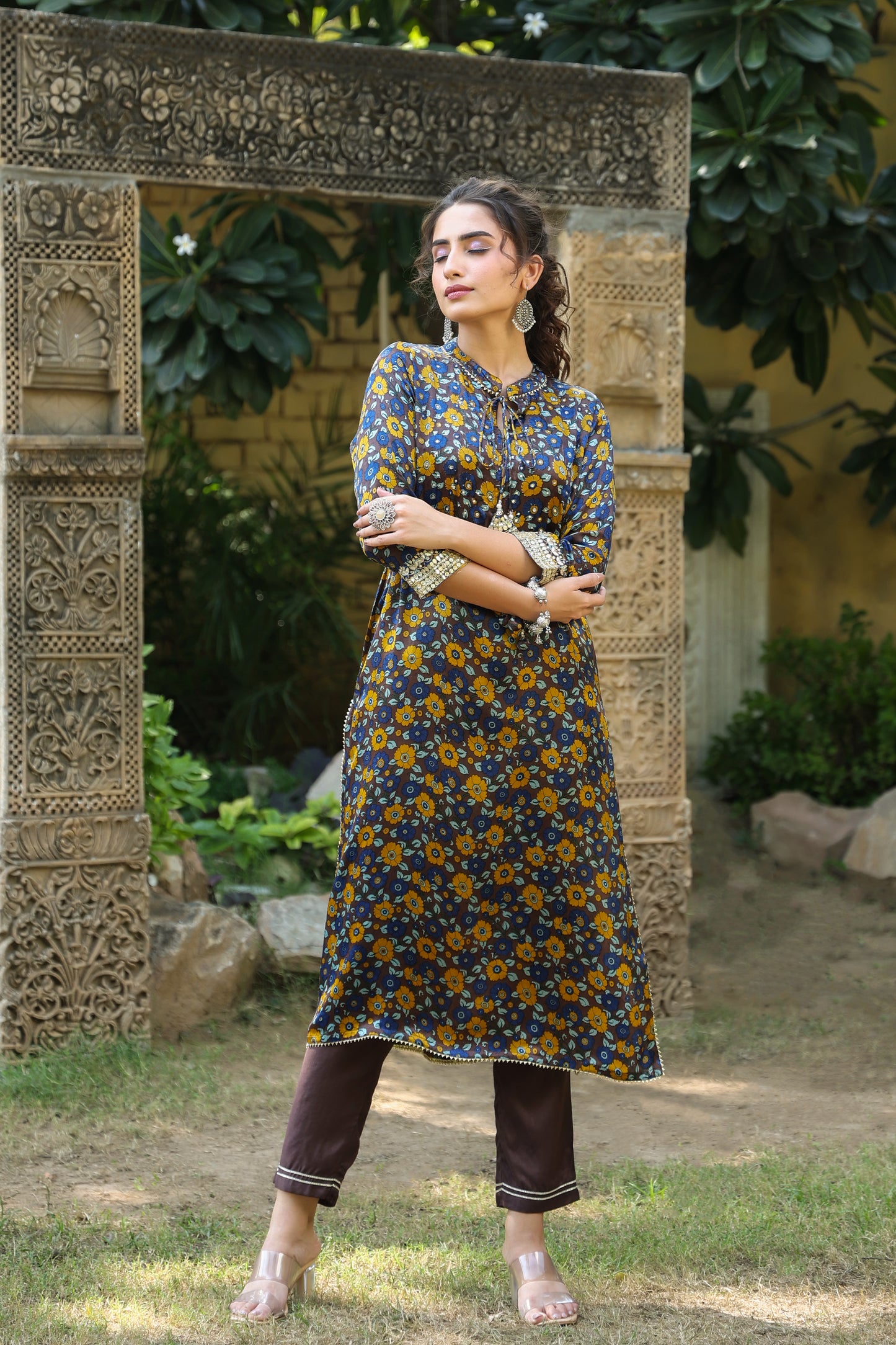 Brown/mustard Gajji kurta pant