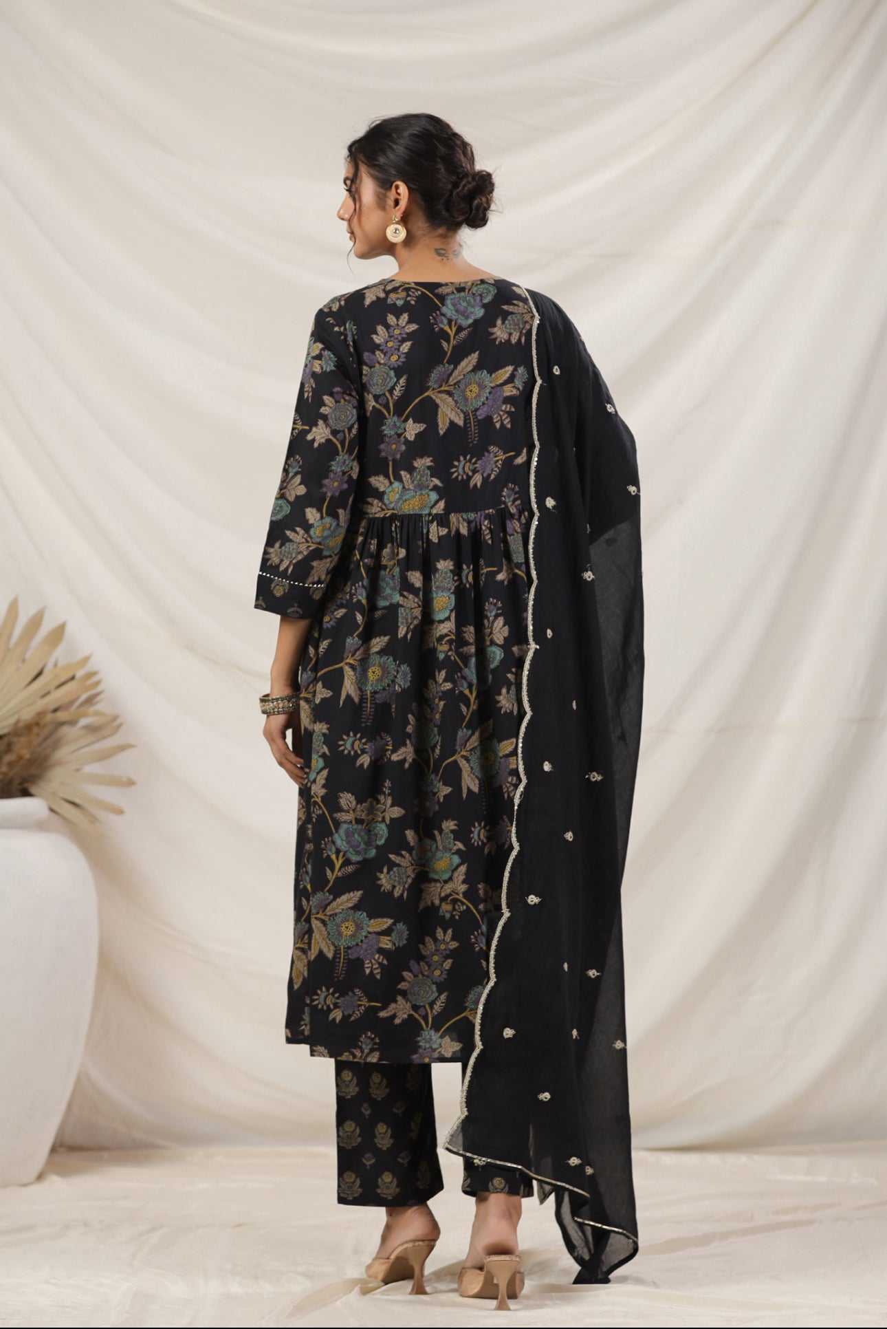 Black floral hand black cotton
