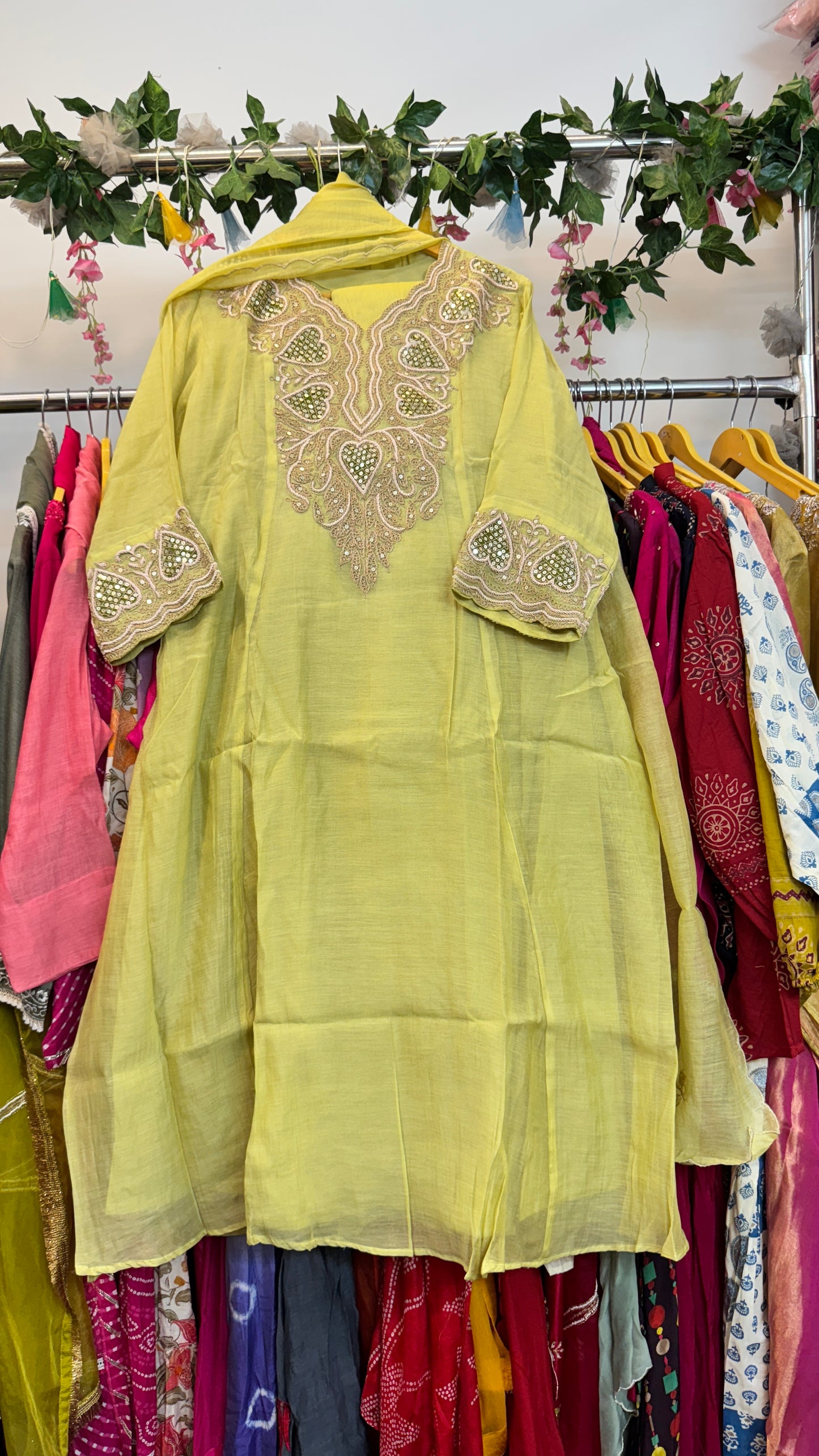 Classy green zari hand work mul chandari