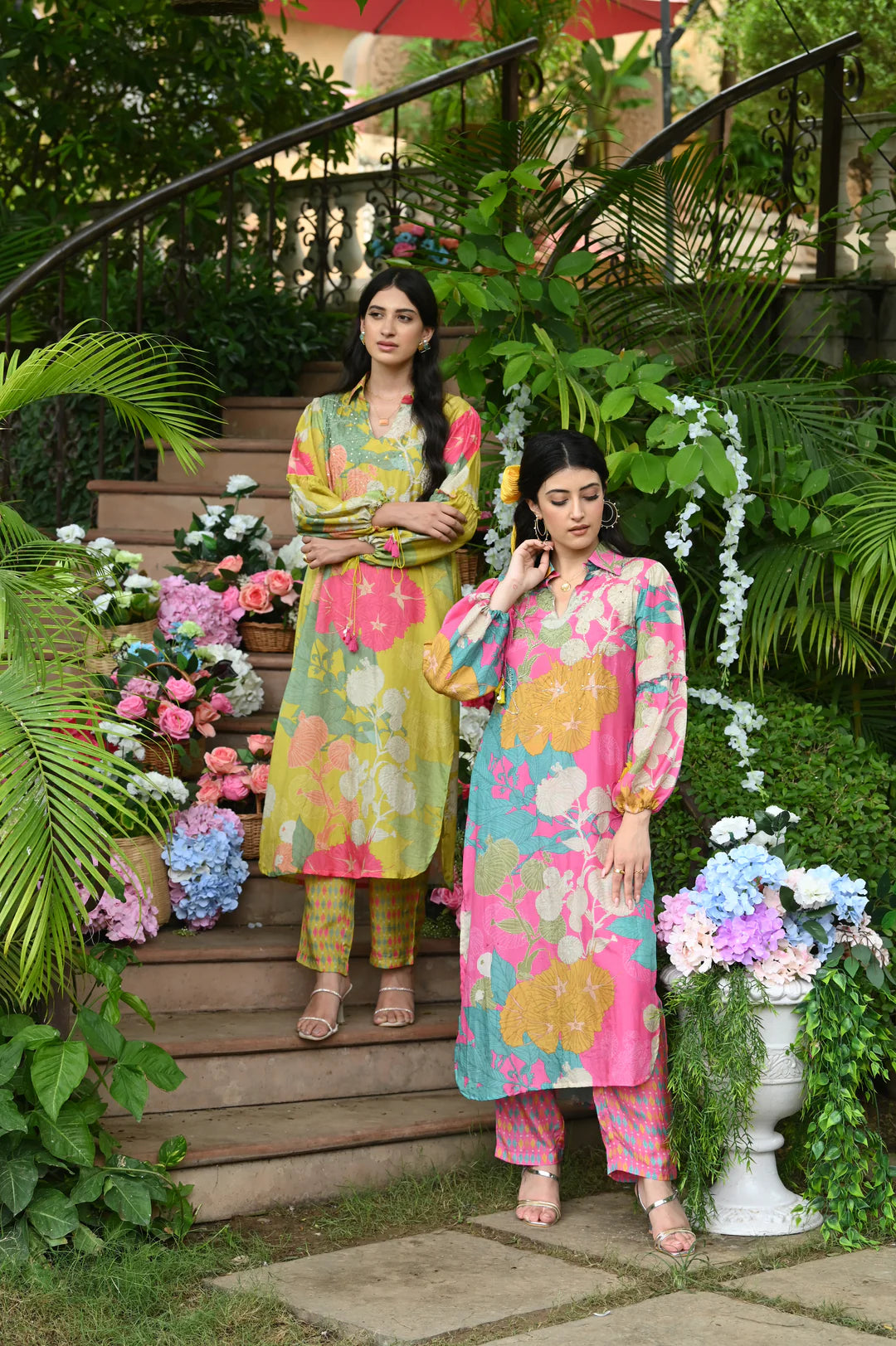 Lime Flower Muslin Kurta Set