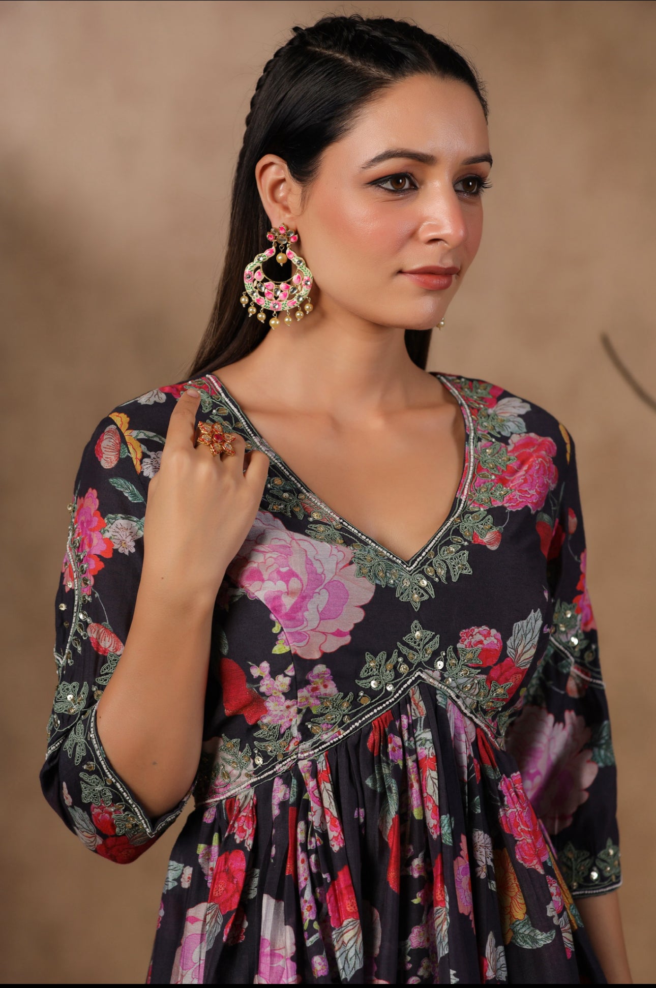 Black floral silk divider set