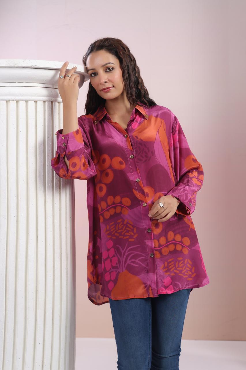 Pink digit print crepe top
