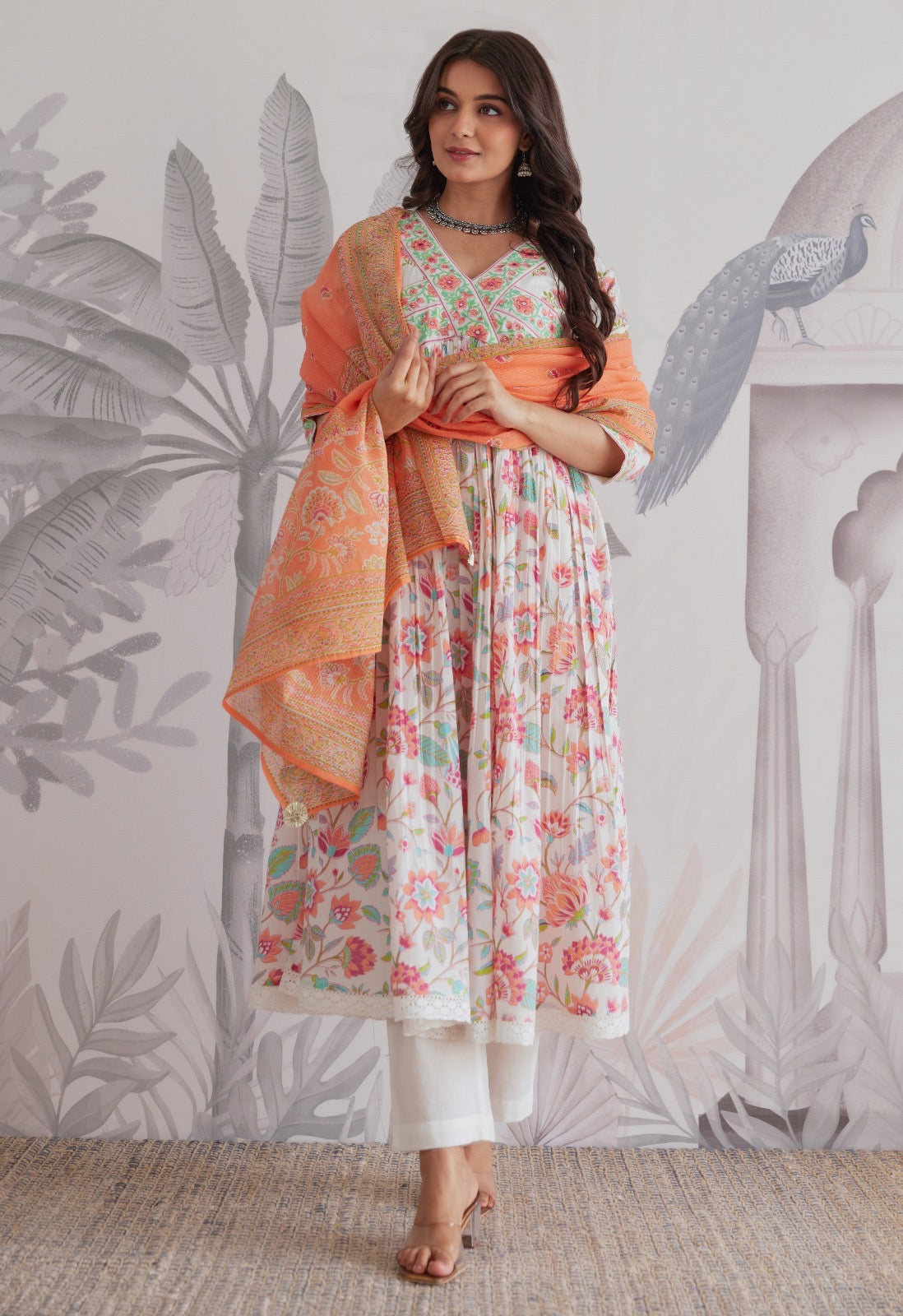 Alia peach green cotton Anarkali