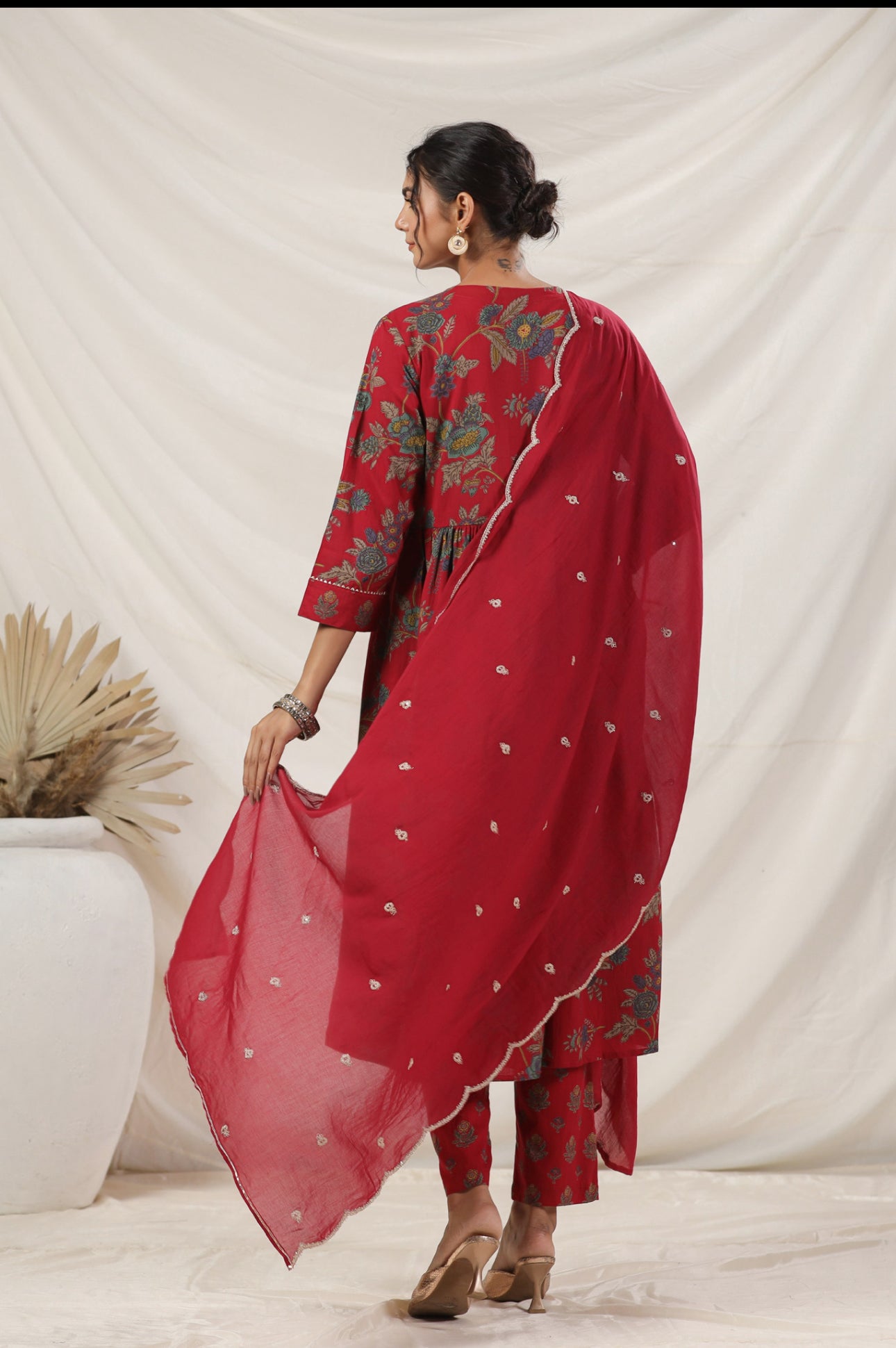 Marron flower hand block cotton