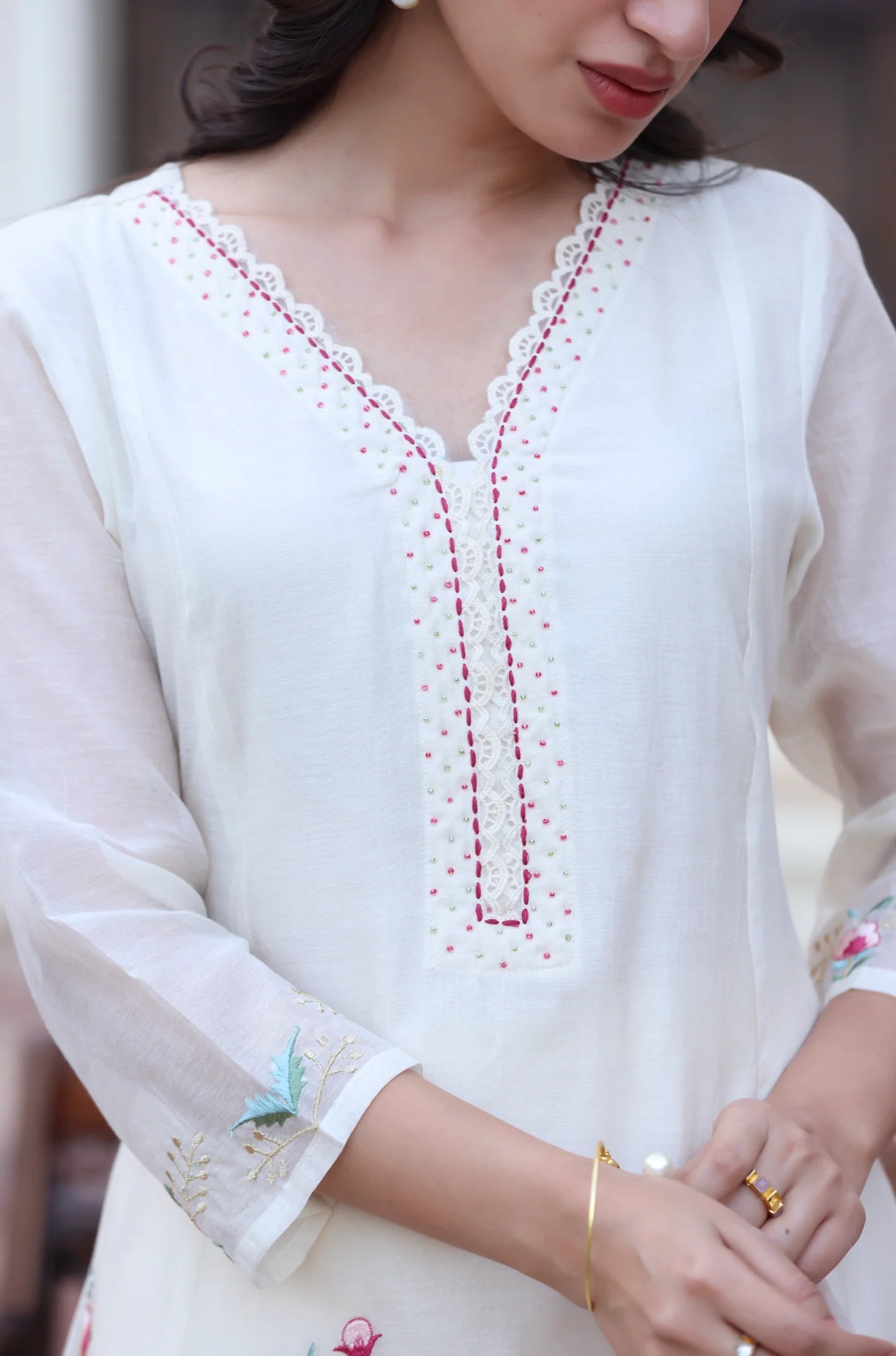 Mul chandari white gota suit