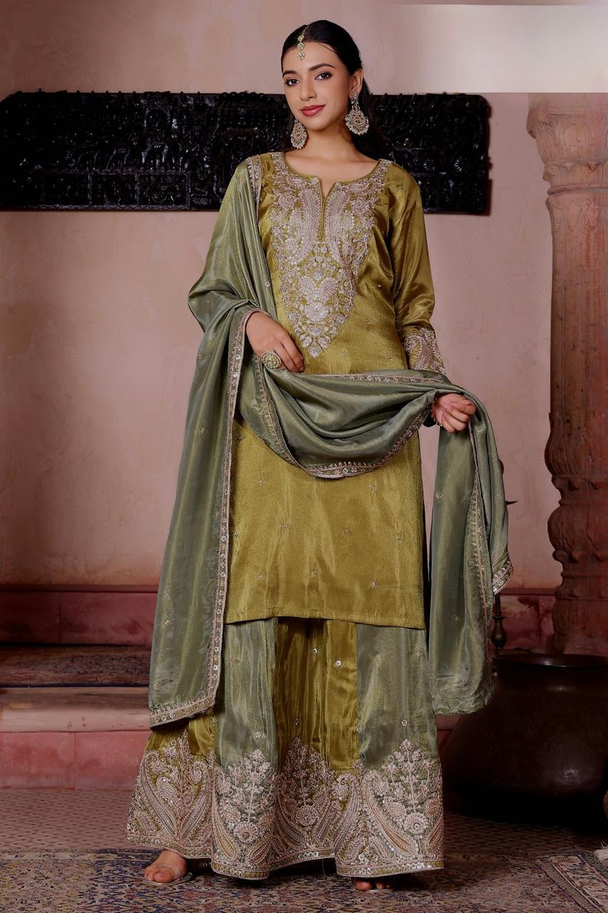 Greeny mehendi tissue sharara