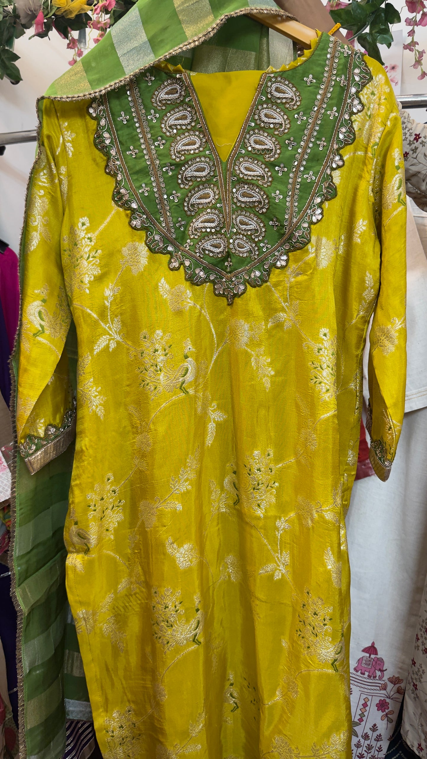 Vintage banaras silk suit with tissue dup & silk pants