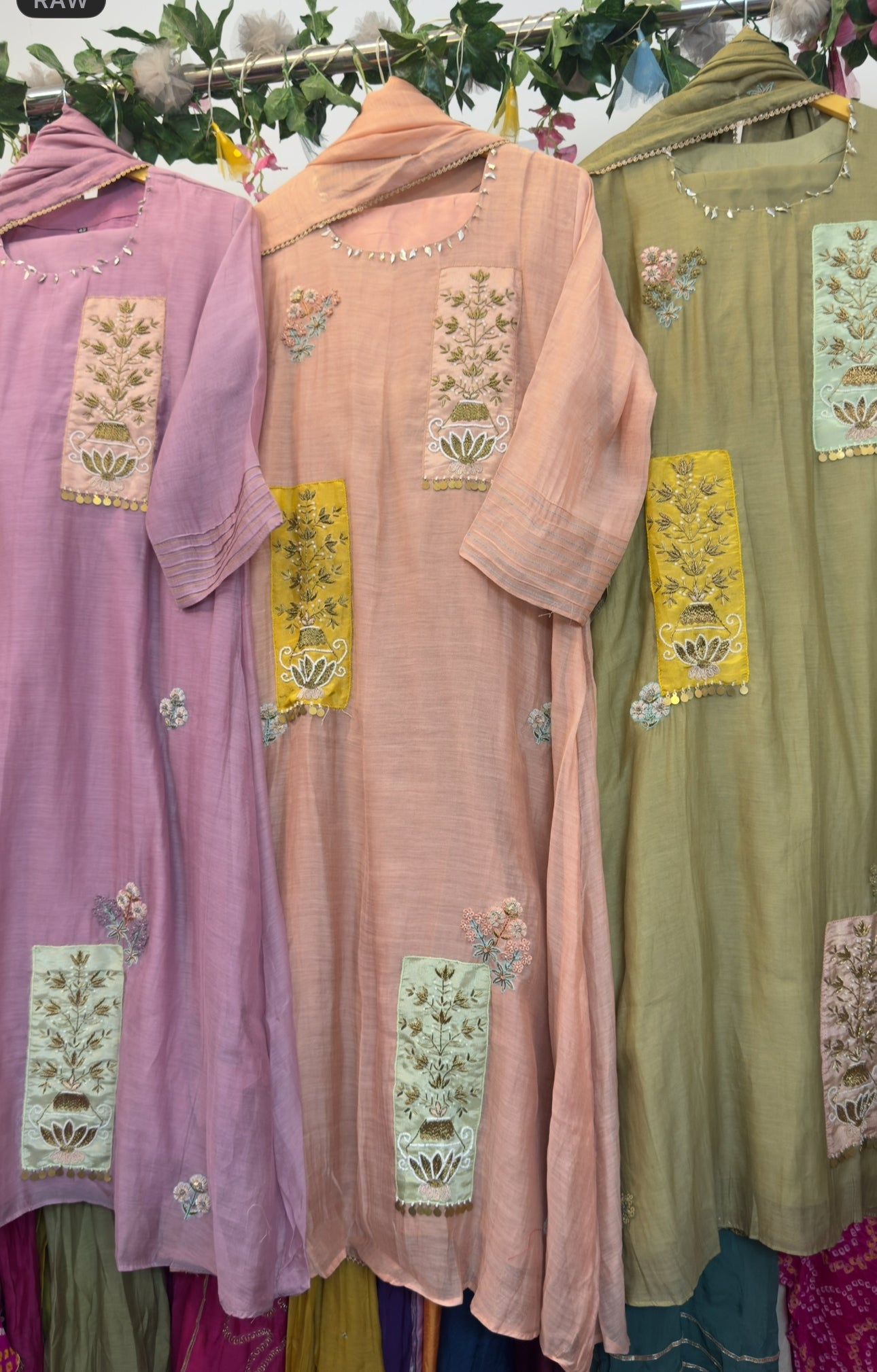 Unique Rectangular applique Floral Zardosi Handwork A-Line Pure Mul Chanderi Full Sui