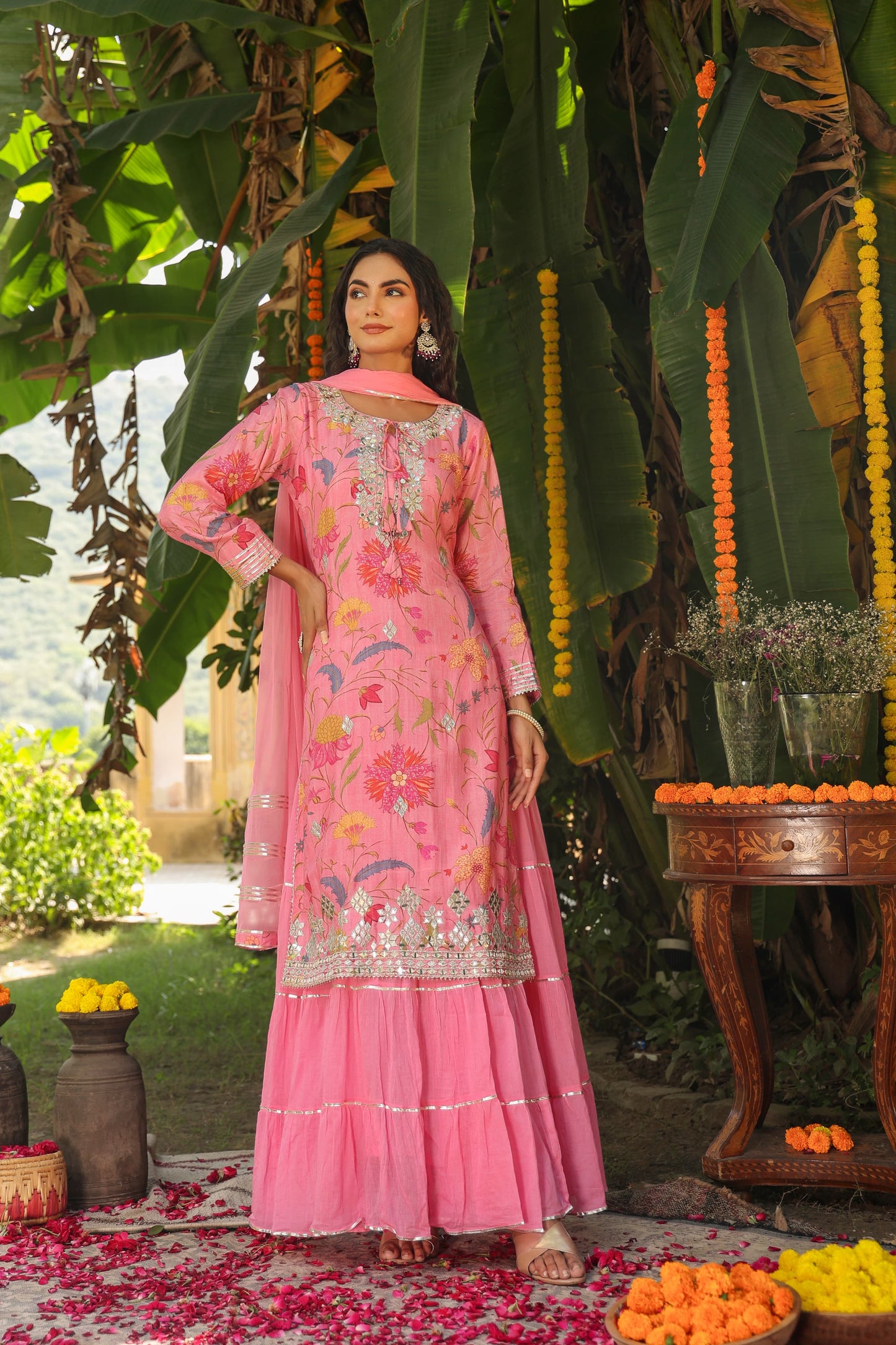 Pink gota Indian gown