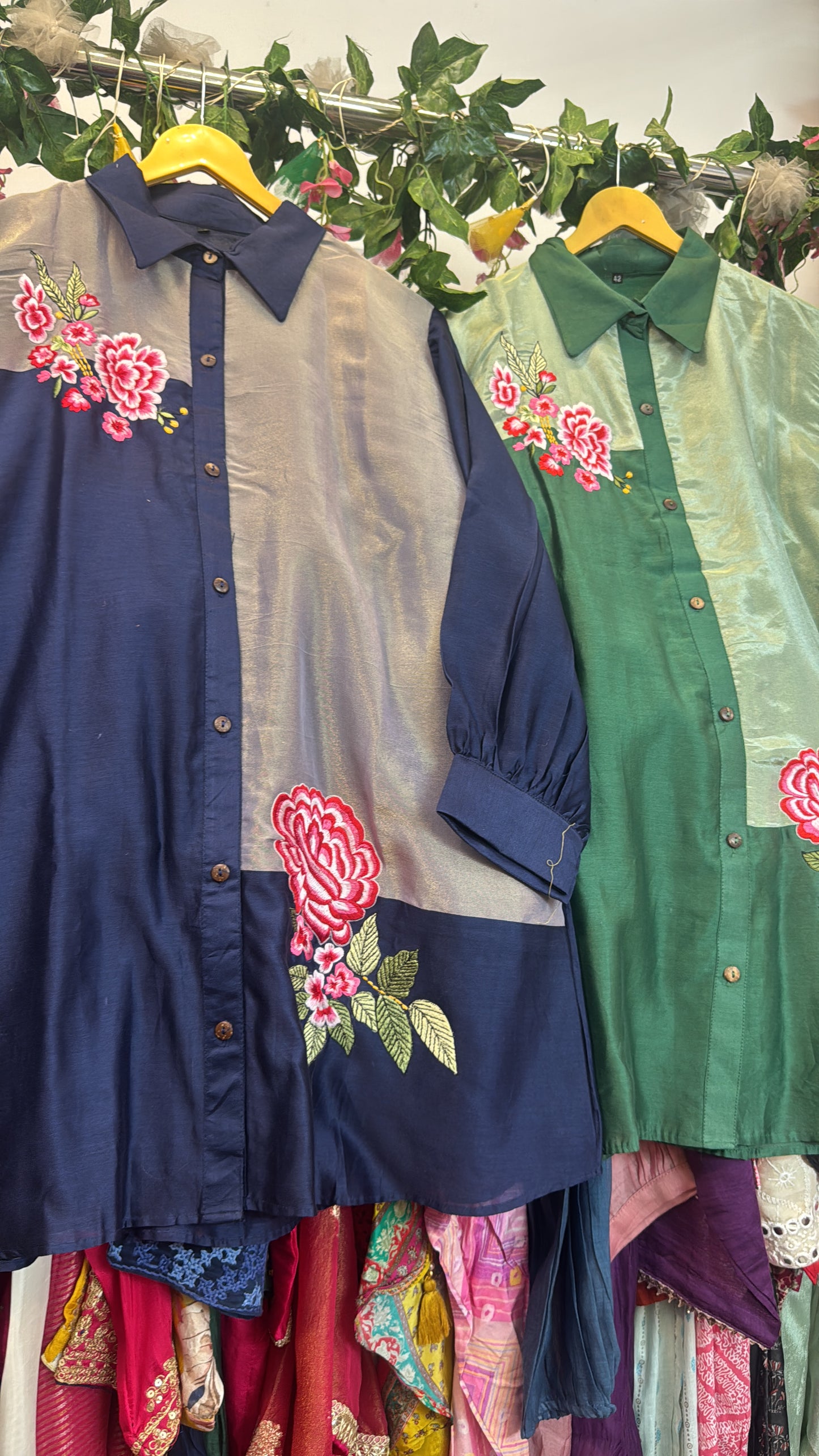 Tissue and mul chandari embroidery co ord set