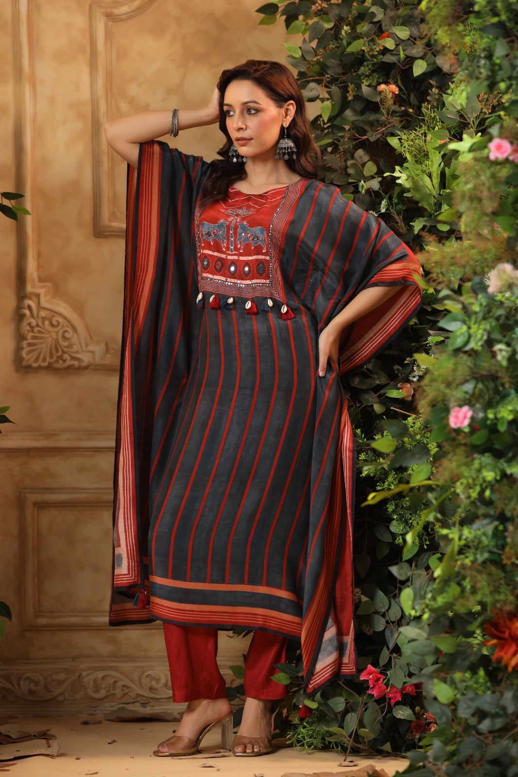 Pichwai kaftan ( Marron/mustard)