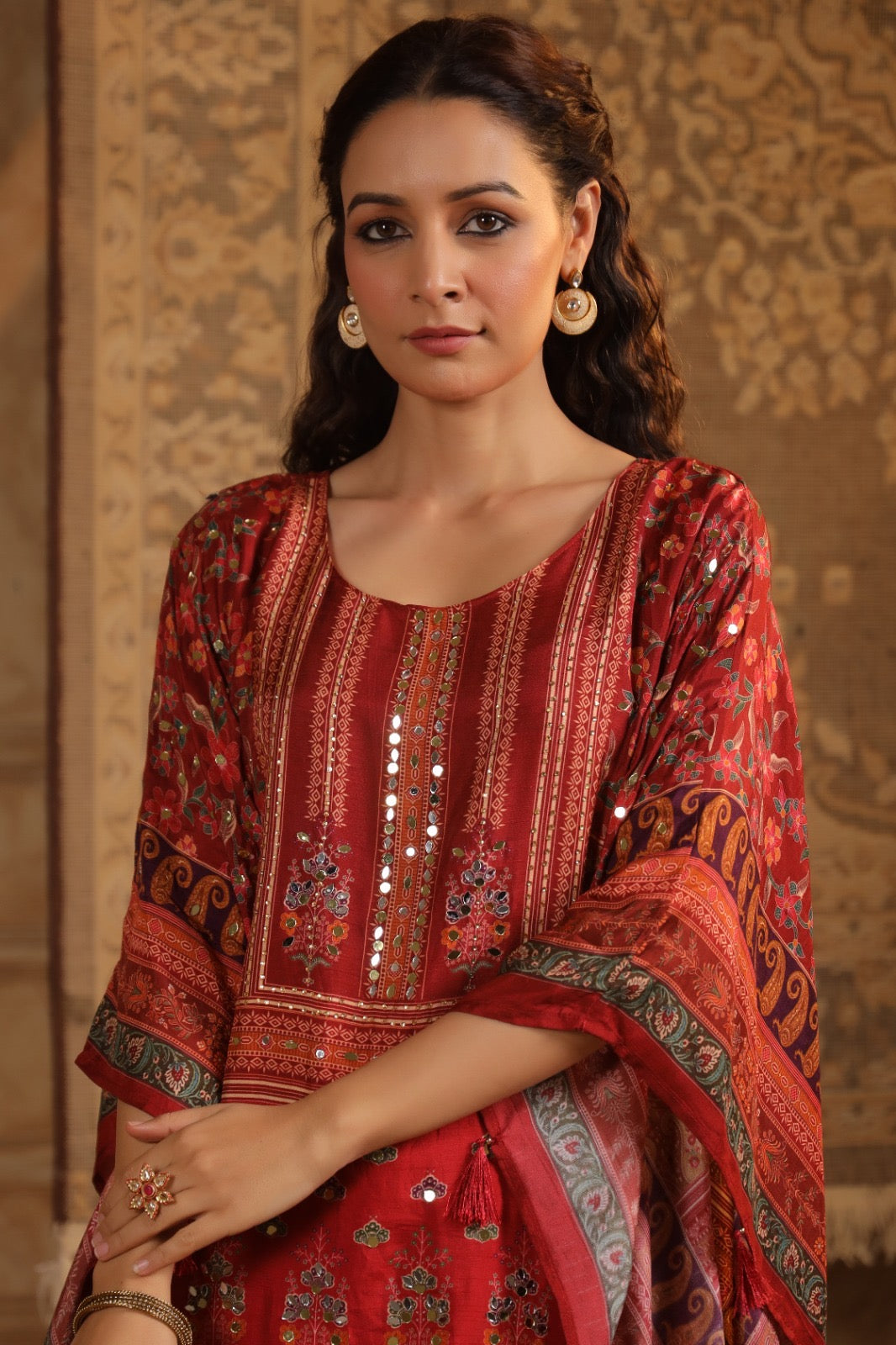 Maroon classy digit print kaftan