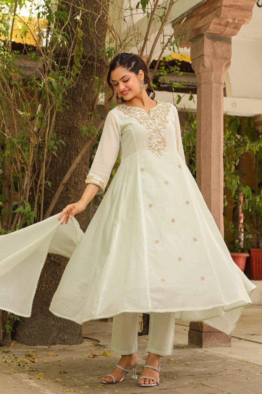Pista green gota mul cotton Anarkali