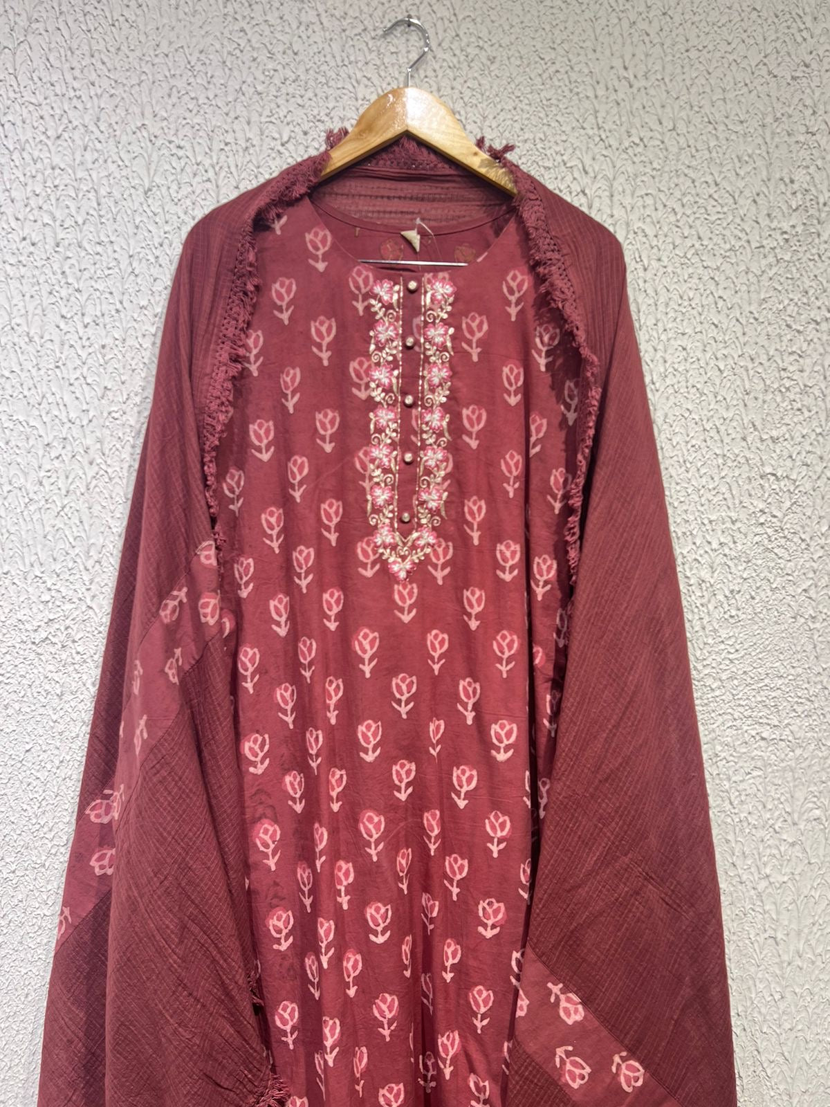 Hand block wine cotton suit