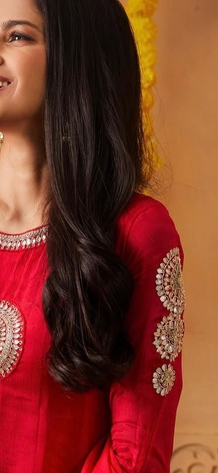 Red pure chinon Anarkali