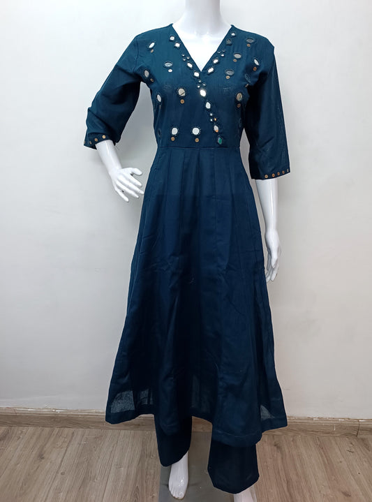Royal blue Real  mirror Anarkali