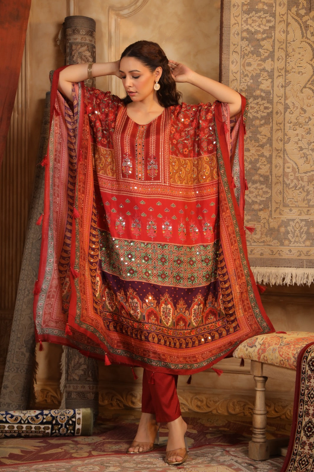Maroon classy digit print kaftan