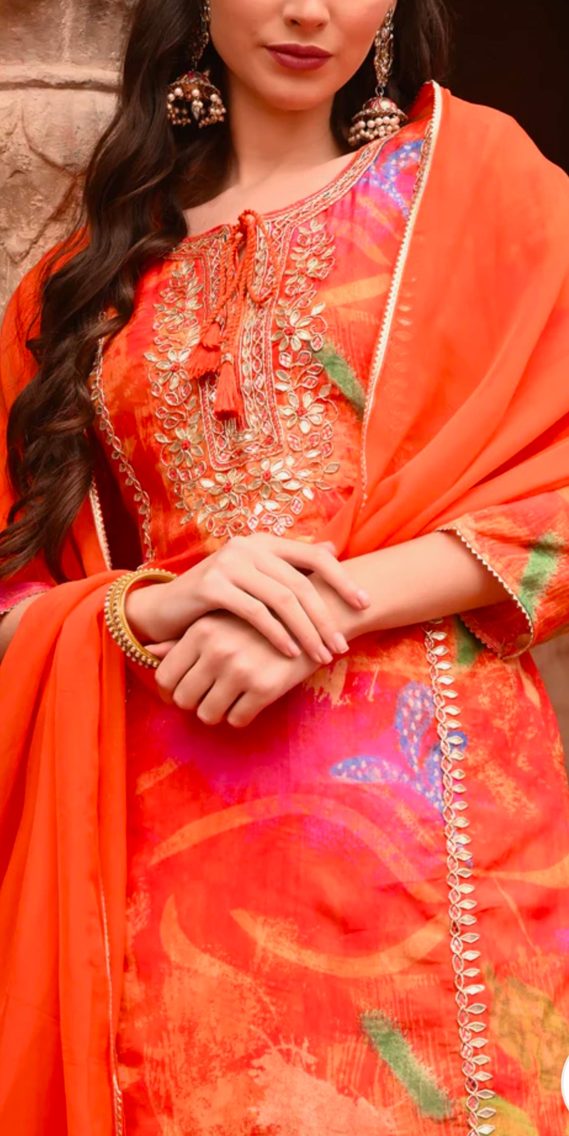 Orange muslin silk sharara