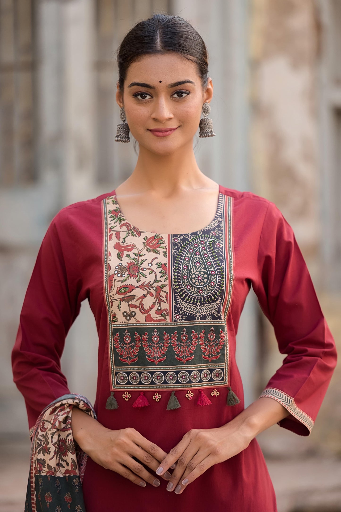 Maroon kutch ajrakh cotton Set