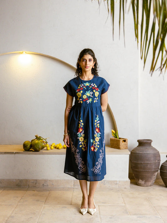 River embroidery blue dress