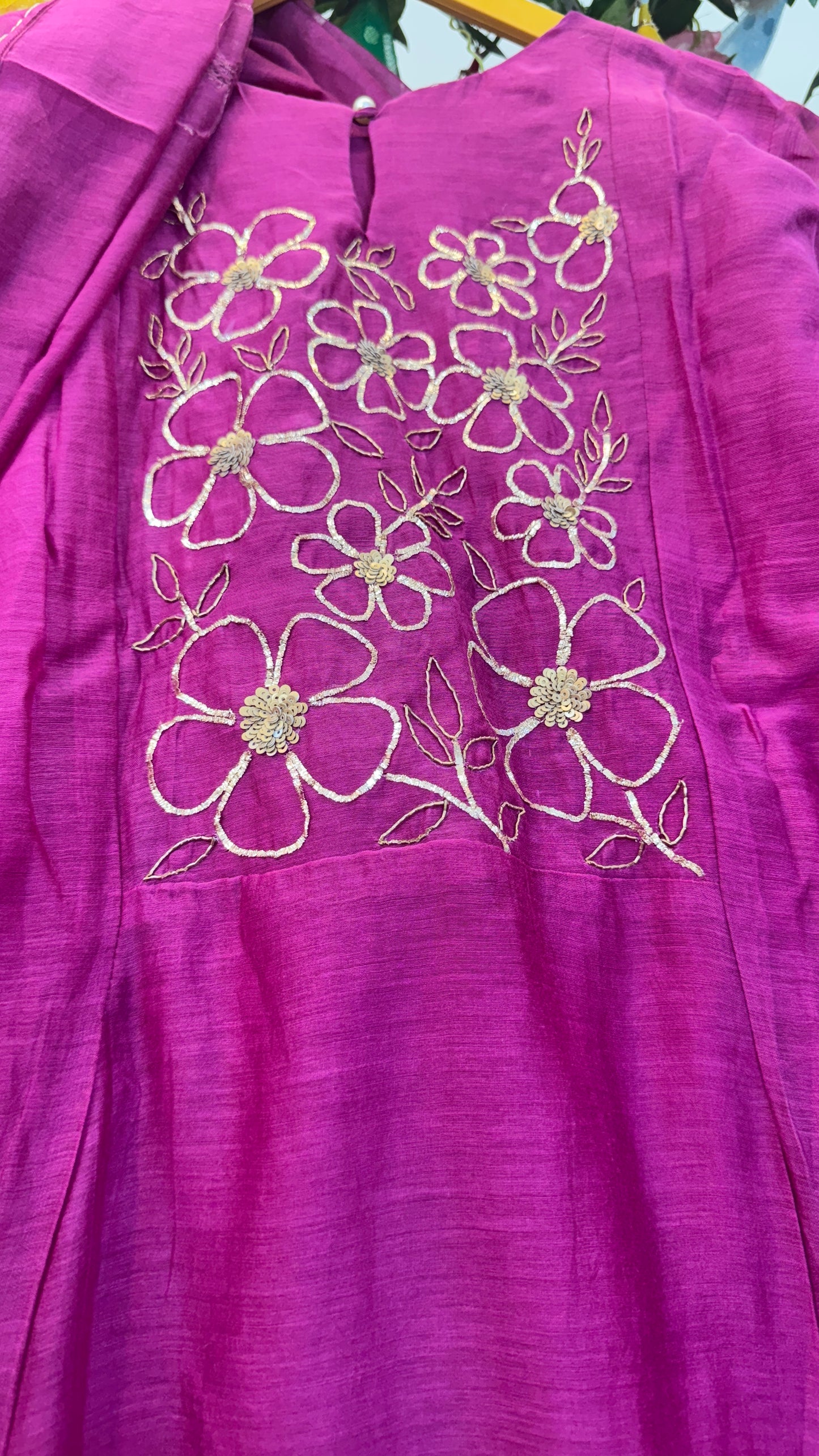 Dabka work pink mul chandari