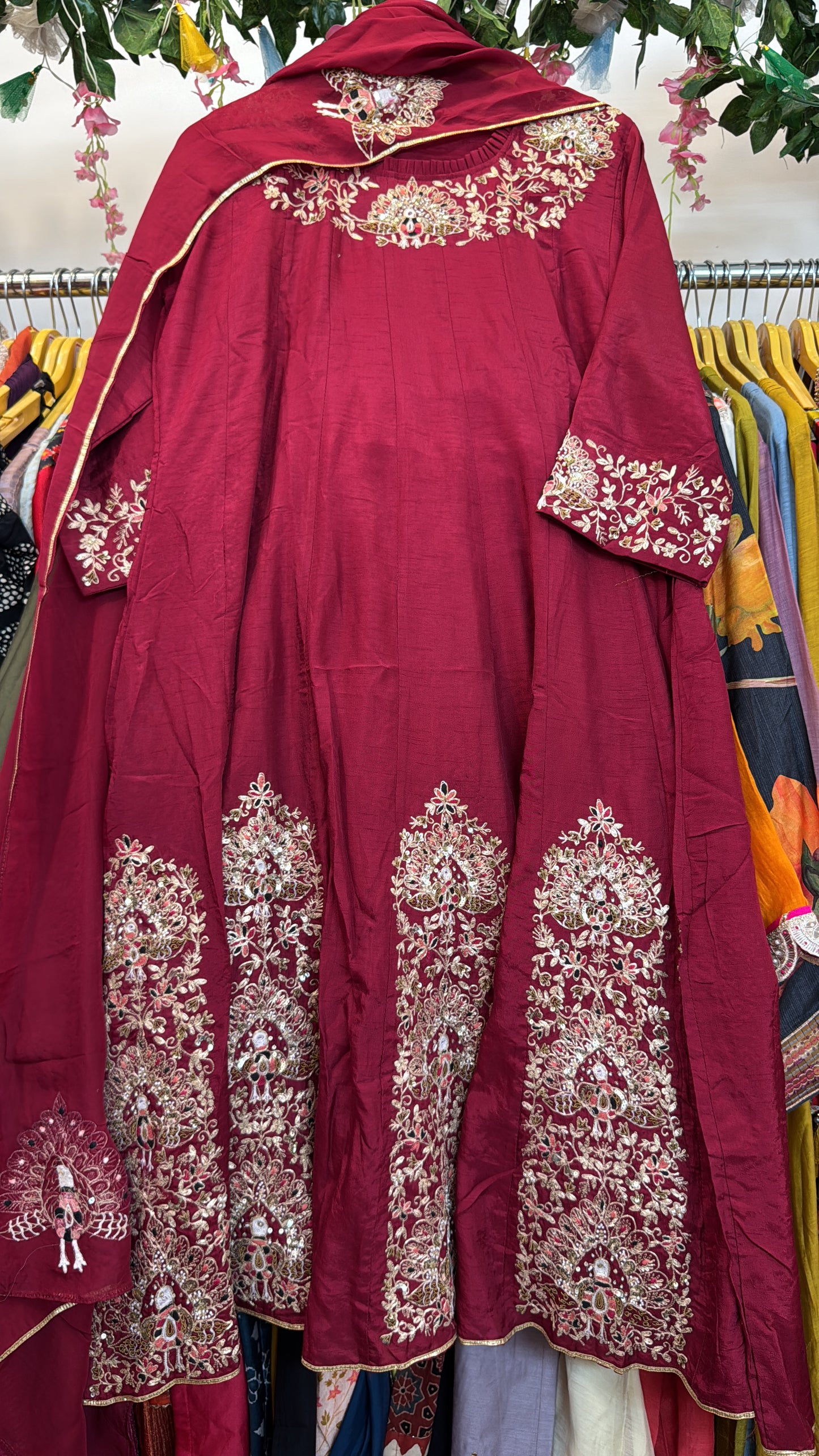 Traditional Marron silk Anarkali