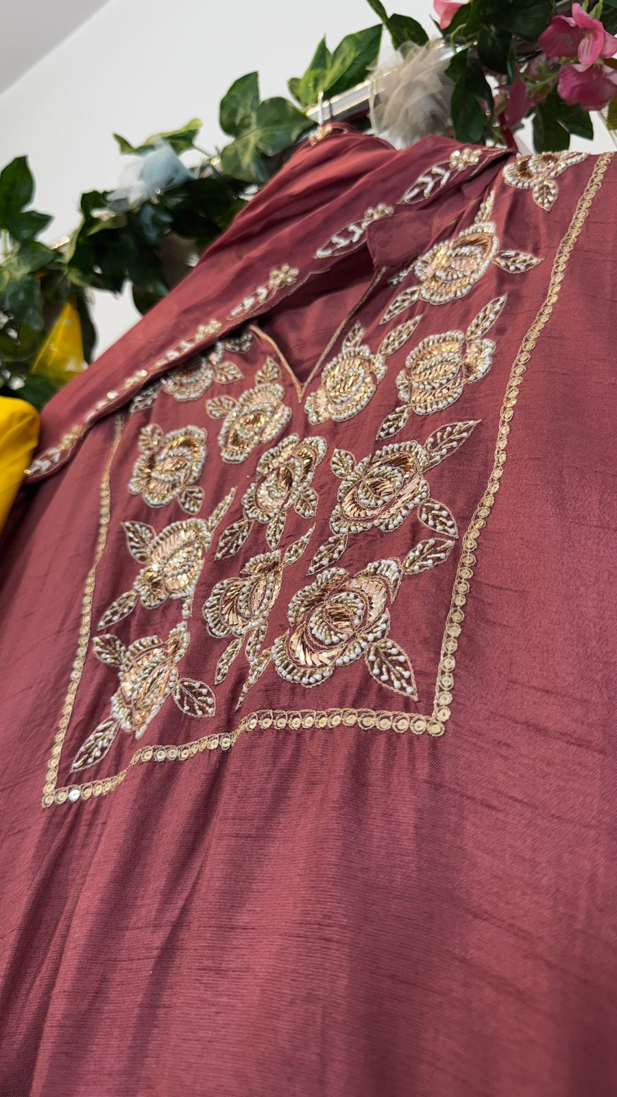 Premium silk straight suit with pants and soft organza Dupatta