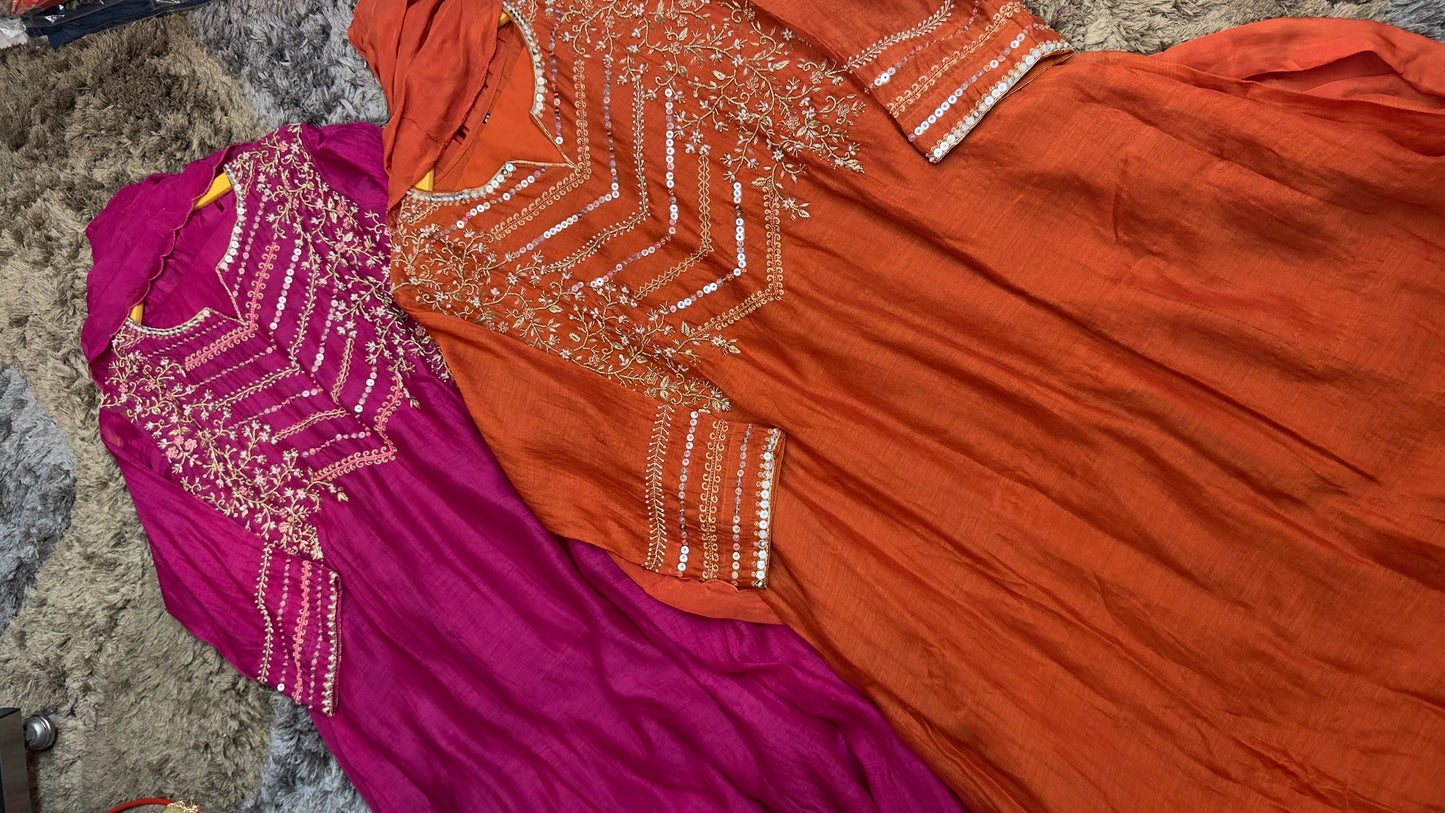 Preety bright mul chandari hand work suit
