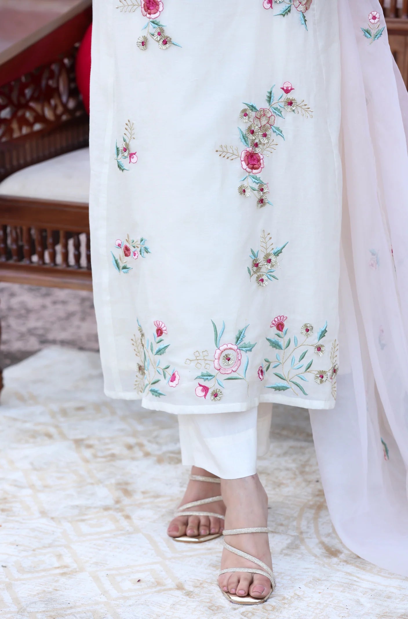 Mul chandari white gota suit