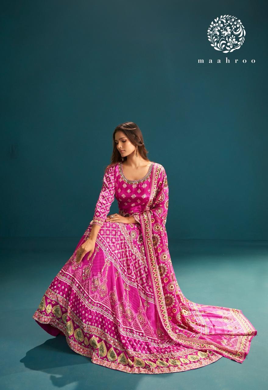 Crepe mirror Afgani and florals print gown