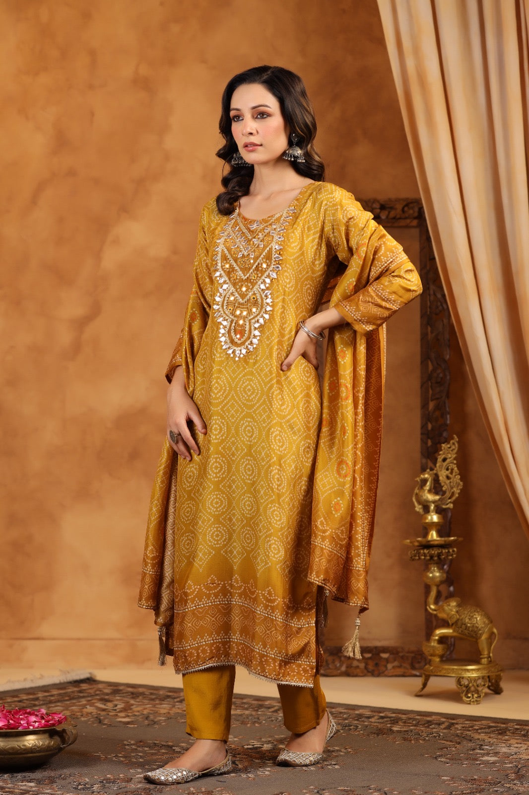 Honey Bandhani silk suit