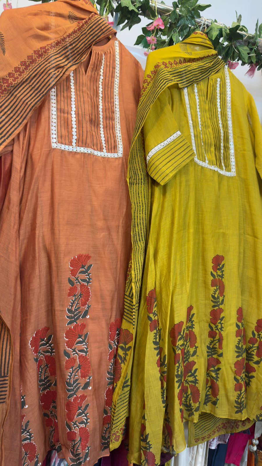 Handblock chandari silk suit