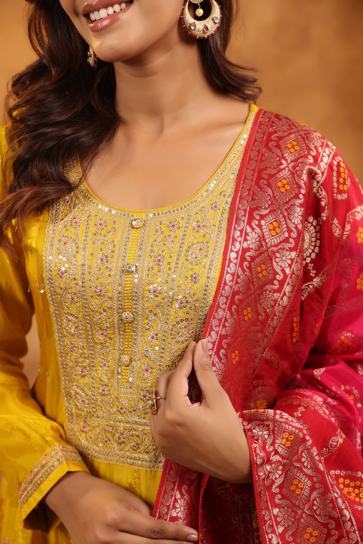 Yellow silk gharchola duppata