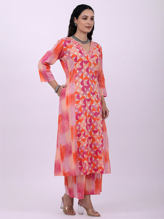 Aline pink and green shades kurta pant