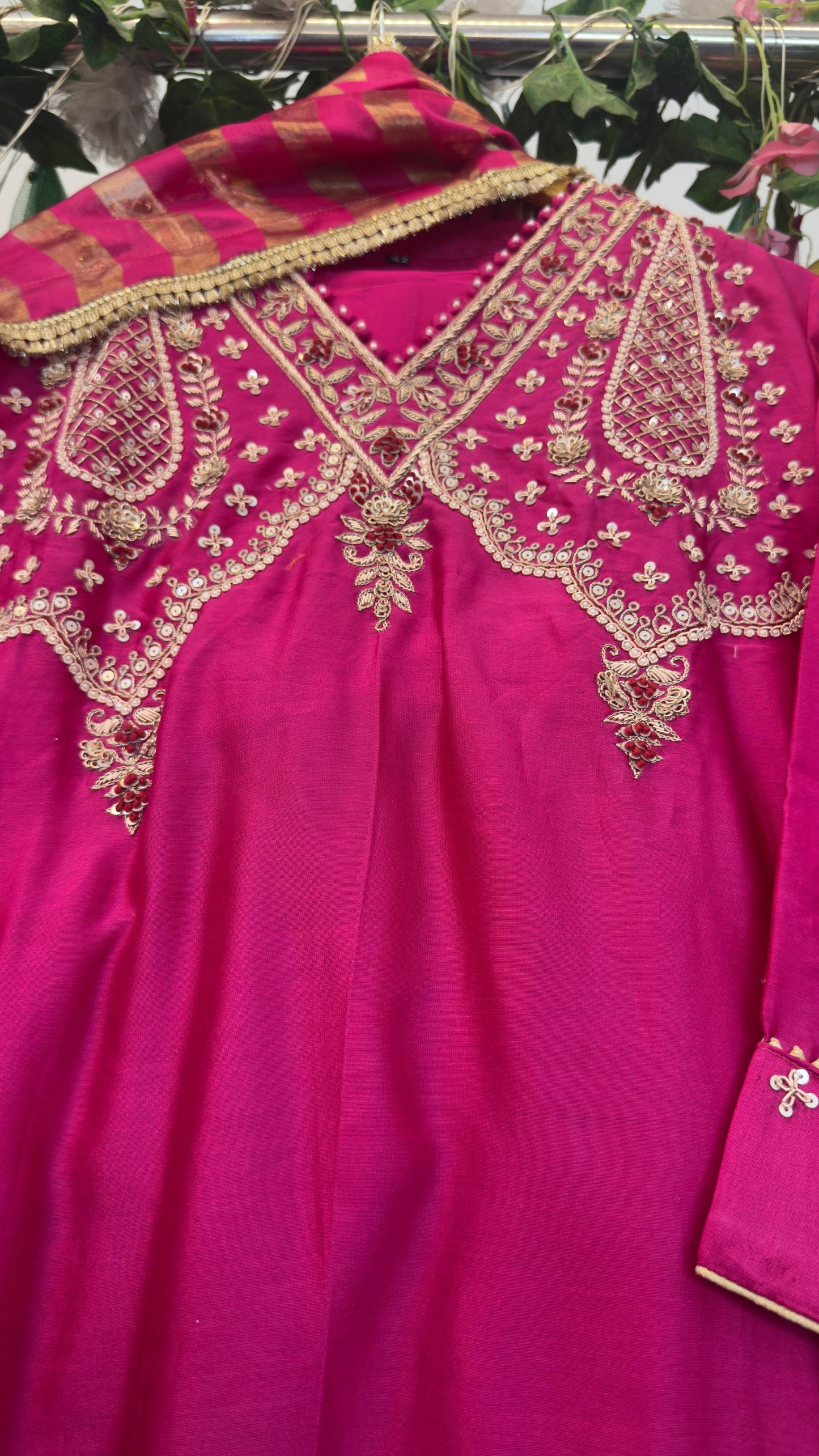 Premium chandari silk straight suit with heavy dupatta and staright silk pants