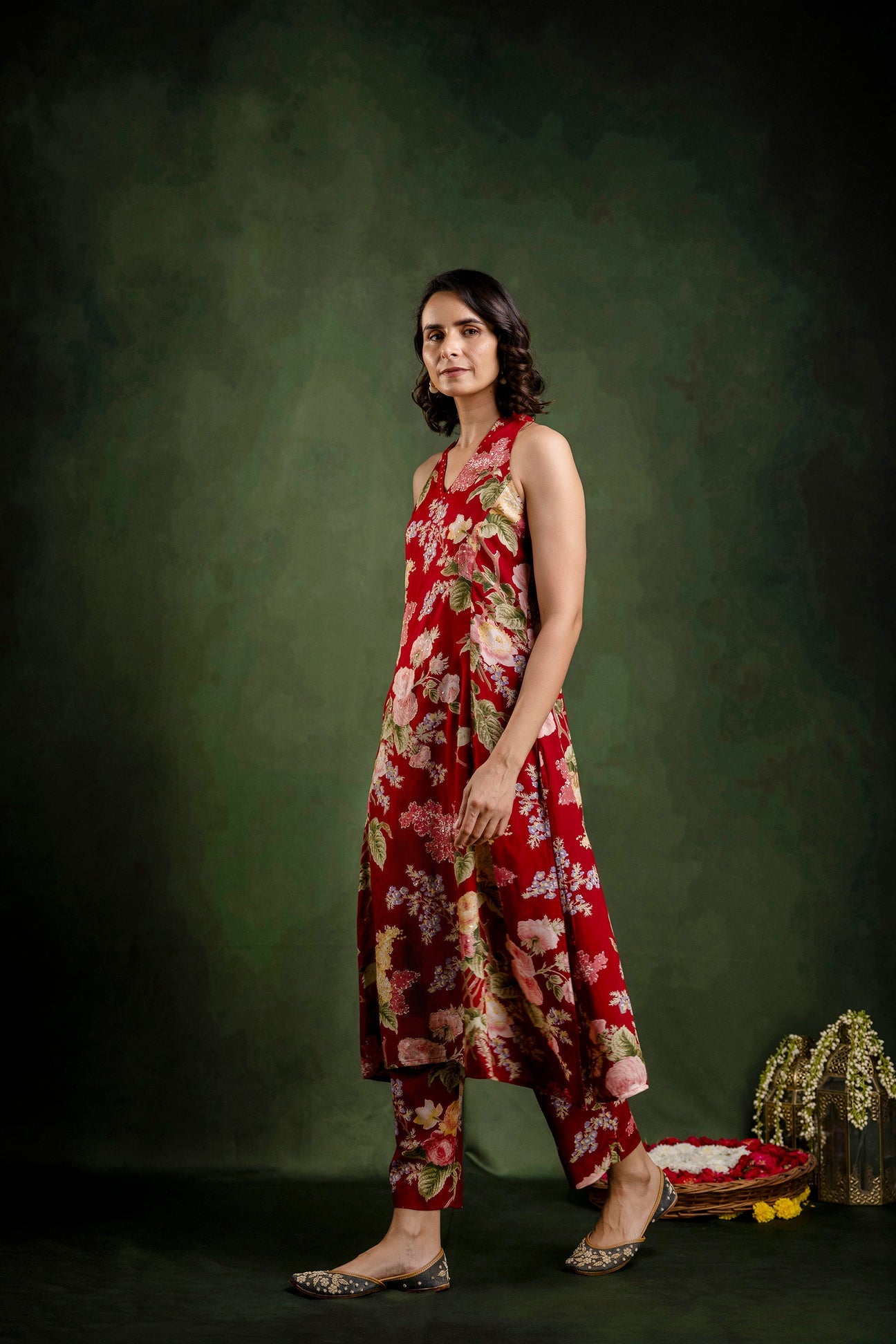 Maroon Printed Modal Embroidered Co-Ord Set