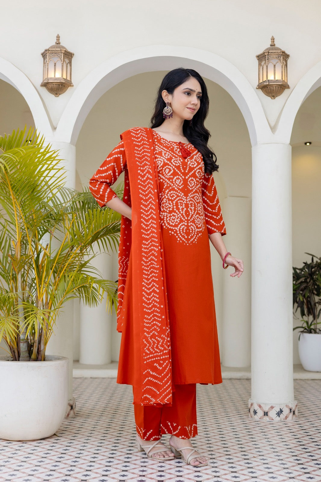 Rust Bandhani cotton suit