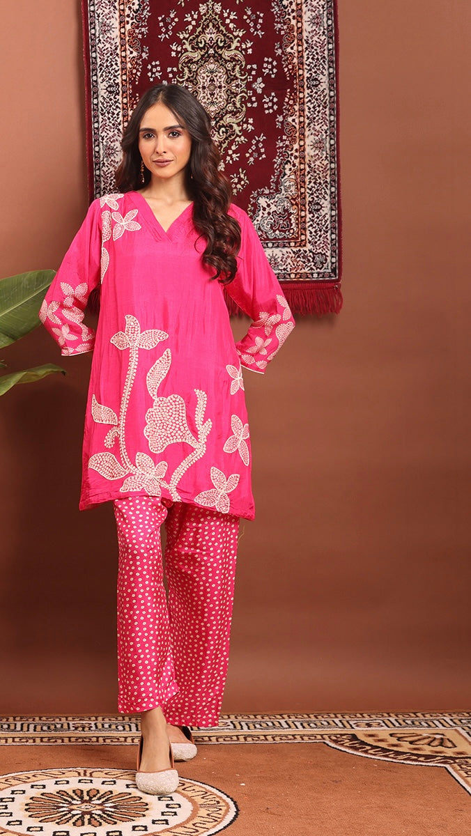 Pink silk co ord set
