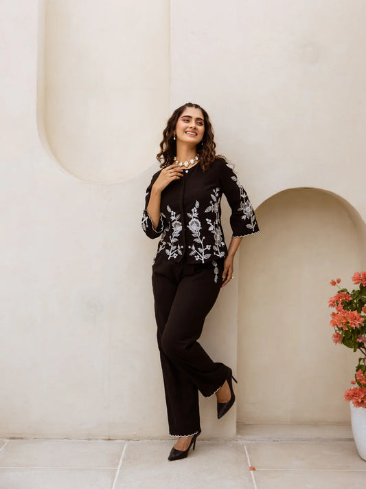 Mia black embroidery co-ord set