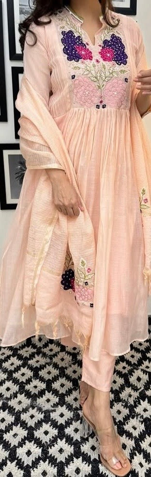 Embroidery & kota doria mul chandari suit