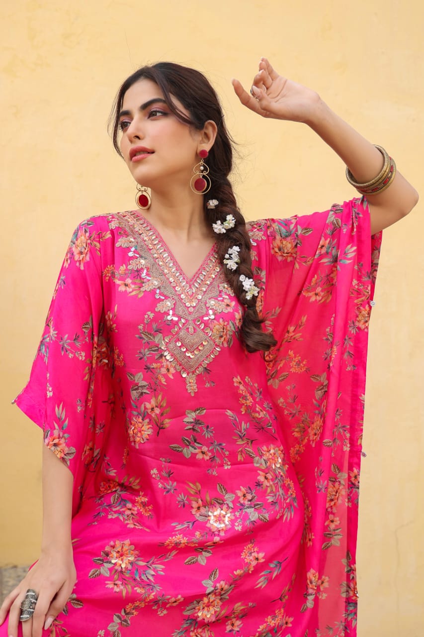 Modal kaftan pink/yellow